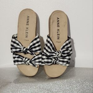 Anne Klein Women's Black and White Checkered Slide Sandals Size 7 1/3 M